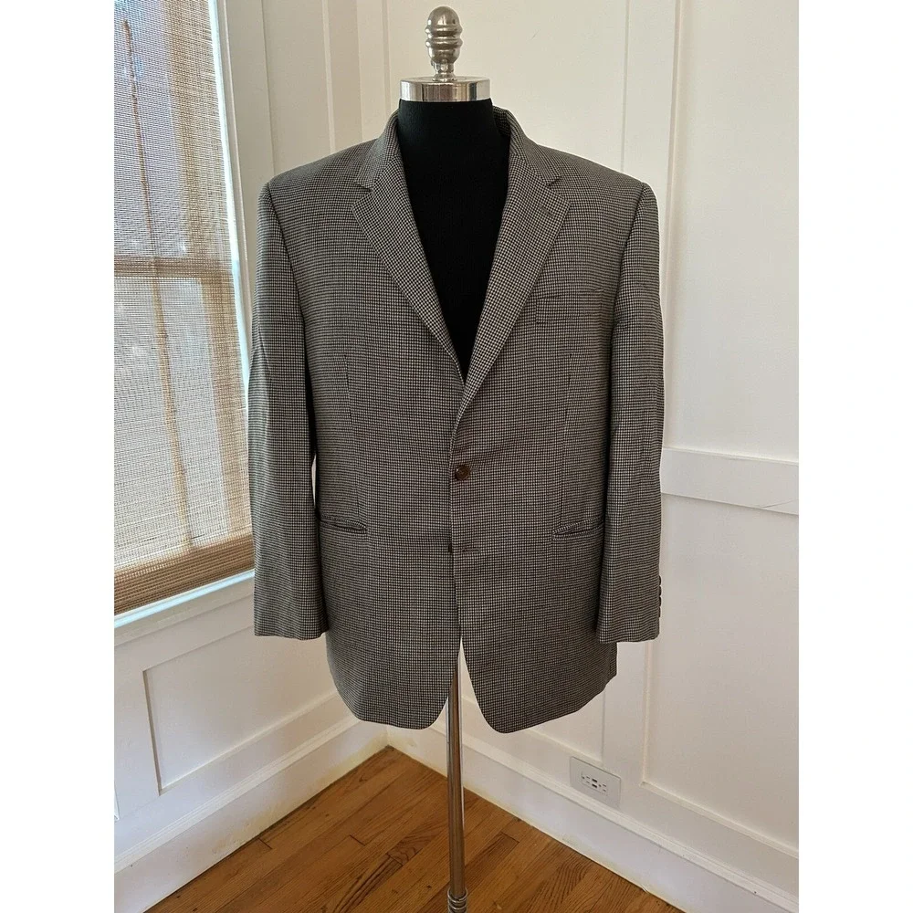 Vtg Lauren Ralph Lauren Black Houndstooth Silk Wool Sports Coat Jacket Size 44
